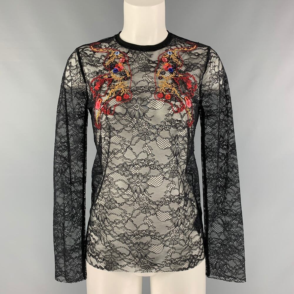 SANDRO Size S Black Lace Polyamide Long Sleeve Dress Top